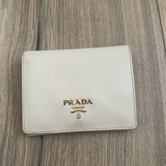 Prada Handbags - PRADA SAFFIANO METAL CERA 1M0204 Vertical Card Holder Ivory Gold Hardware GUC